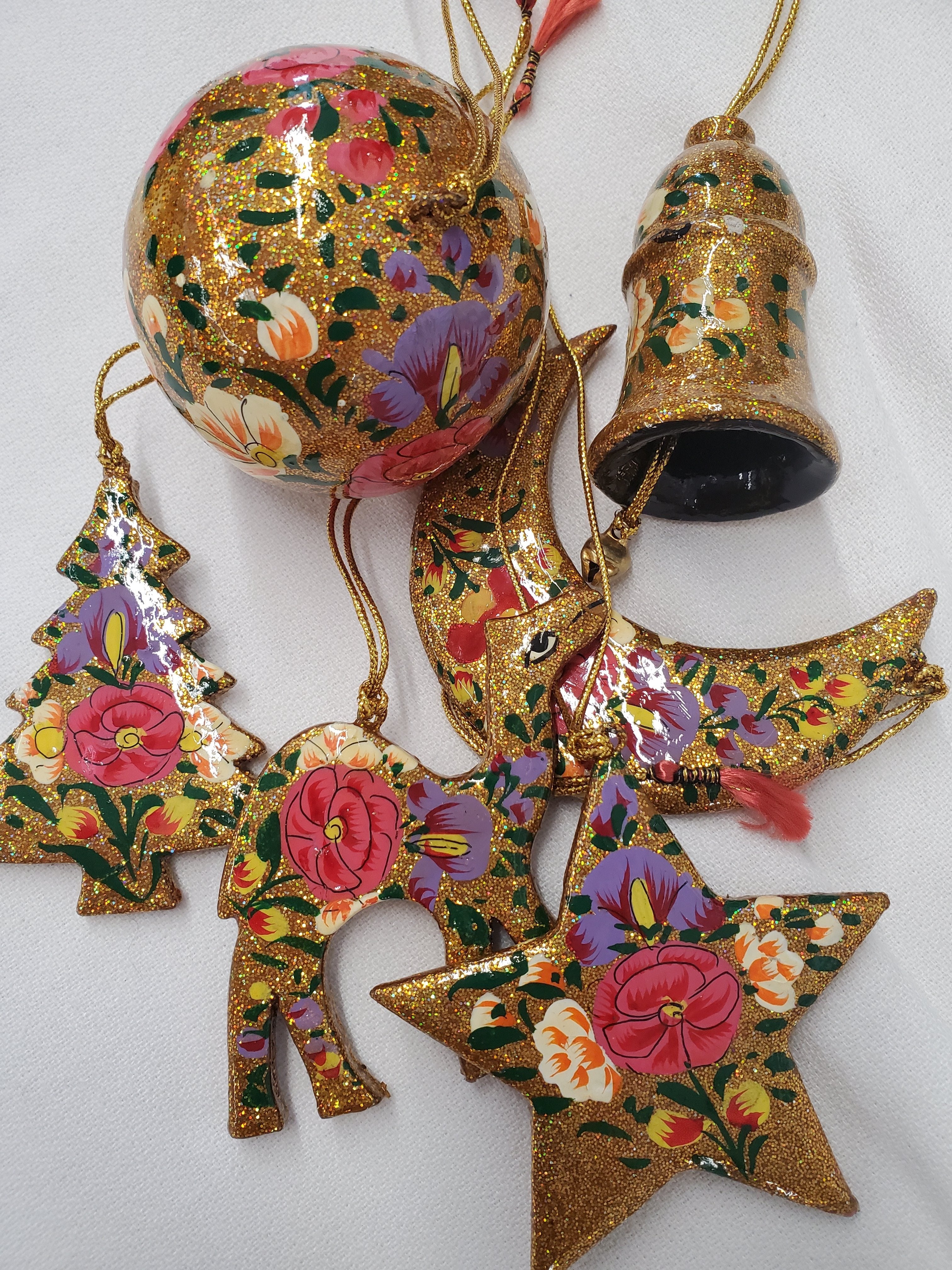 Papier Mache 6pc Ornament Set