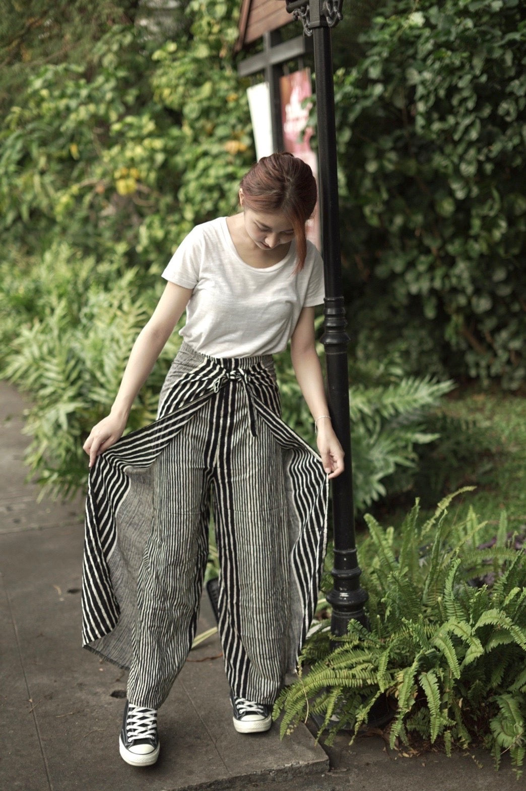 Thai Wrap Pants- B&W Stripes