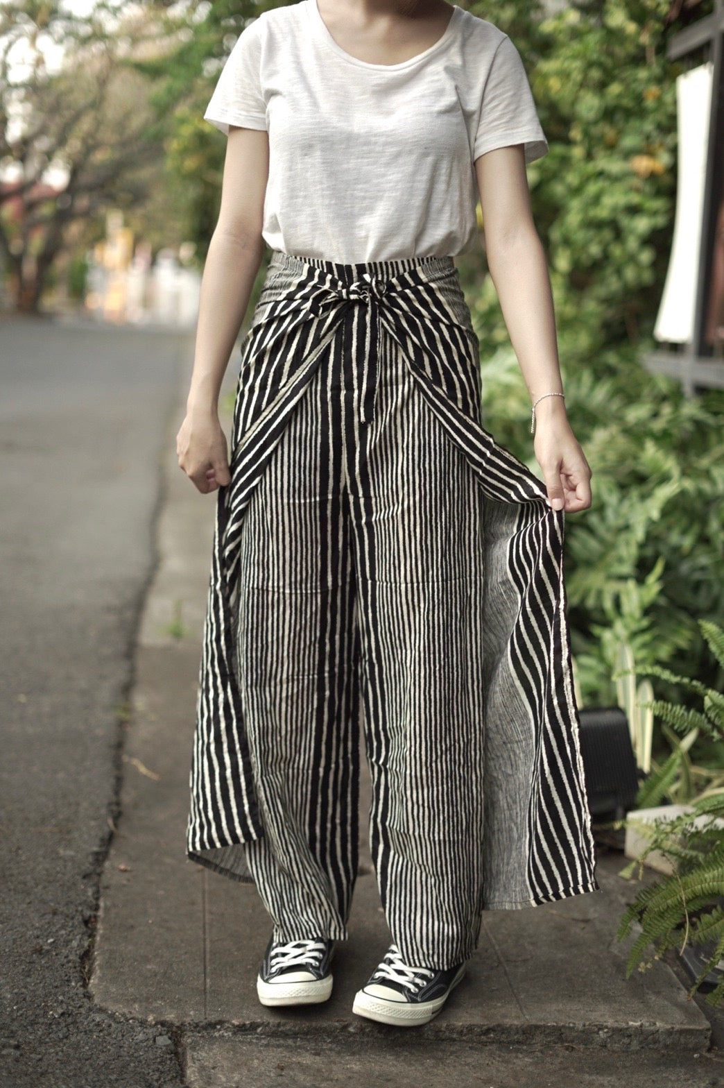 Thai Wrap Pants- B&W Stripes